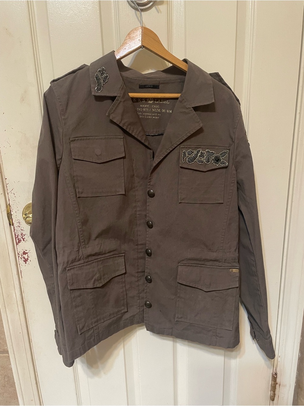 Ikks Military Field Jacket in Taupe with Embroidered Details